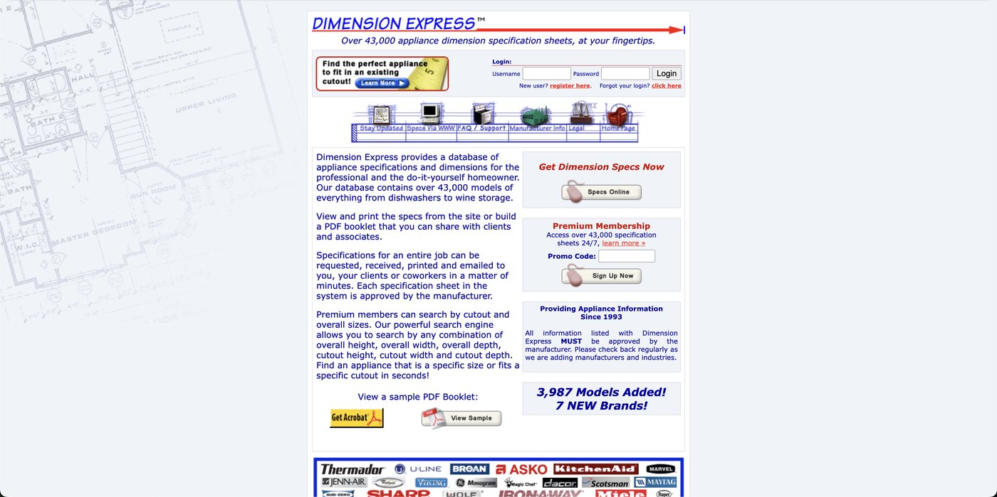 Dimension Express website, 1990s era